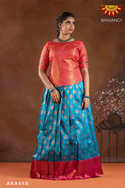 Girls Sky Blue Copper Pendant Pattu Pavadai |Langa